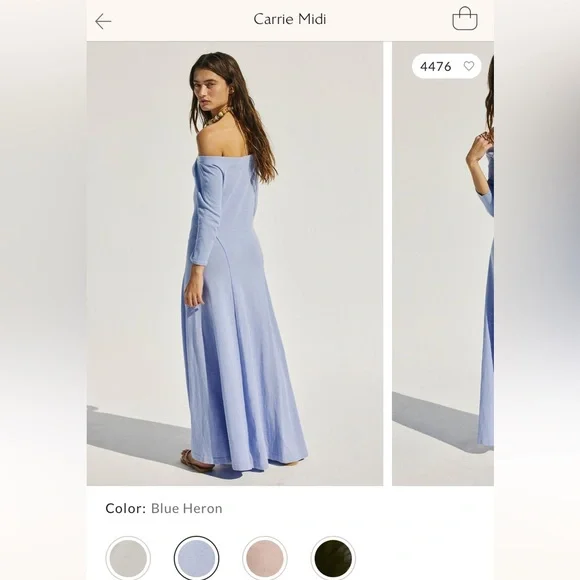 NWT Free People Carrie Midi Dress in “Blue Heron” - Picture 5 of 9